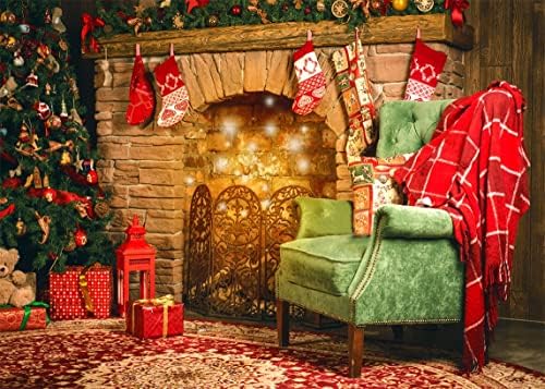 BELECO 10x8ft Szövet Karácsonyi Ünnep Fotózás Hátteret, Vintage Fedett Tűzrakóhely Harisnya Karácsonyi Fa Ajándékok, Dekoráció