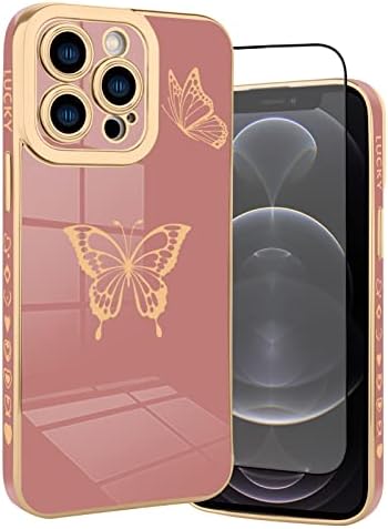 MZELQ Tervezett iPhone 12 Pro Max Esetben Aranyos Pillangó Design a Nők, Lányok képernyővédő fólia,Luxus Galvanizáló Szélén