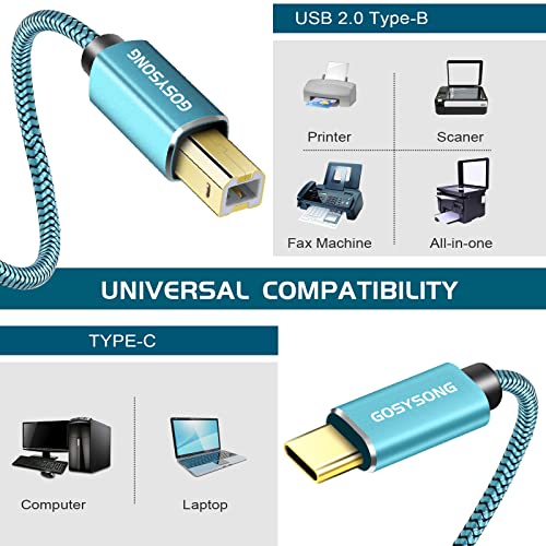 GOSYSONG USB-C Nyomtató Kábel 20ft, Nagy Sebességű USB C-USB-B Nyomtató Kábel Kompatibilis Pinter, Szkenner, Fax, Zongora,Midi