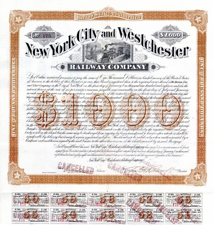 New York Város Westchester Vasúti Zrt. - 1000 dollár Kötvény