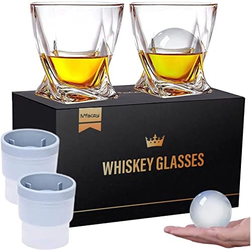 Mfacoy Régi Whiskys Poharat Készlet 4 (2 Crystal Bourbon Szemüveg, 2 Kerek, Nagy a Jég Labdát Formák 11 Oz Sziklák Pohár