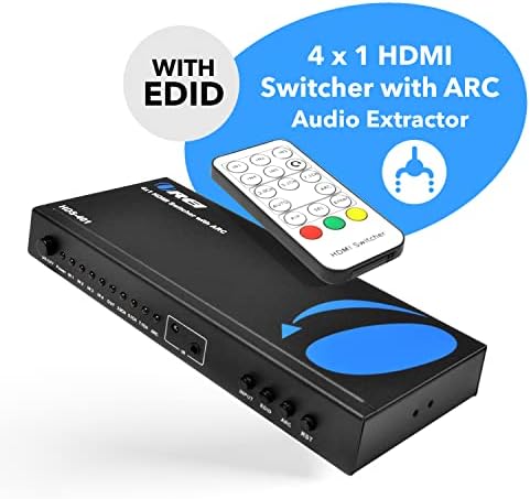 OREI 4K HDMI Váltó, 4 x 1, Kapcsoló ARC Audio Extractor Támogatja Akár 4K 2K 30Hz 1080P IR Távirányító