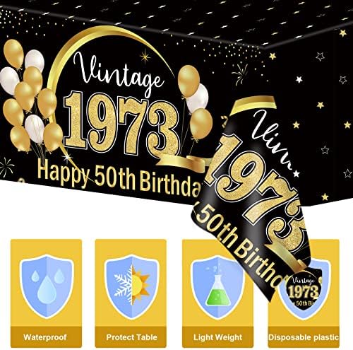 50 Születésnapi Edényekkel, Terítő Szett Fekete Arany Vintage 1973 Party Kellékek az Ember Ötven Éves Dekoráció egyszer használatos