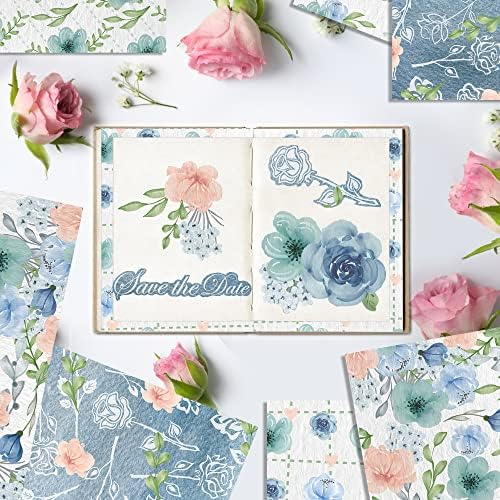 VIVIQUEN 24 Lap Kék Virágos Kétoldalas Scrapbook Papír 30x30cm Virág Kézműves Papír Hajtogatott Lapos DIY Dekoratív Háttér
