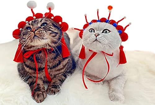 NABO Új Évet Fesztivál Pet Dekoráció Haj Kiegészítők Macska Fejfedő Kiskutya Fejfedő Pekingi Opera Puha, Aranyos Piros Kék