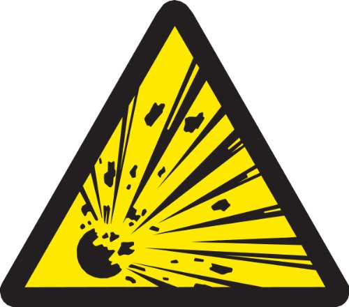 Brady 60204 Nyomás Érzékeny Vinil Figyelmeztető Címke , Fekete, Sárga, 2 Magasság x 2 Szélesség, Piktogram Robbanásveszélyes