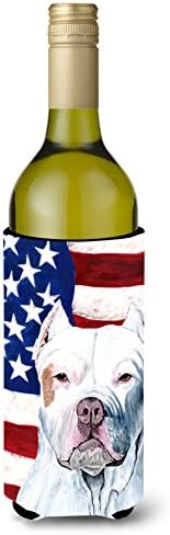 Caroline Kincsek SC9026LITERK USA Amerikai Zászló Pit-Bull borosüveg Ölelkezős, Üveg Hűvösebb Ujja Ölelkezős Mosható Gép