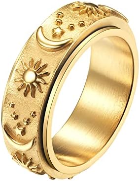 Yistu Gyűrűk Nők Enyhíti Rozsdamentes Csillag, Nap, Hold Forgatható gyűrű Gyűrű Gyűrű Szorongás Kötelezettségvállalás Eljegyzési