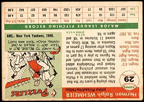 1955 Topps 29 Herm Wehmeier Philadelphia Phillies (Baseball Kártya) JÓ Phillies