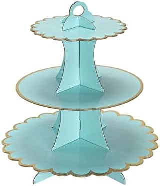 TABLECLOTHSFACTORY 3 Tier - 13 Kék Karton Cupcake Stand - Arany Csipkés Széle Desszert Torony & Élelmiszer Display Állvány