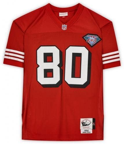Keretes Jerry Rice San Francisco 49ers Dedikált Vörös 1994 Mitchell & Ness-i Replika Jersey a HOF 2010 Felirat, - Dedikált