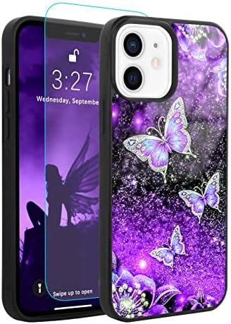 OOK Minták iPhone 13 Esetben Glitter Lila Pillangó-Köd Tér Tervezés, Kemény PC+Puha TPU Lökhárító Anti-Slip Ultra Vékony