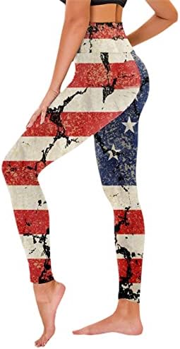 Július 4-én Magas Derekú Nadrágot a Nők Amerikai Zászló Jóga Futó Leggings Ultra Puha Ecsettel Rugalmas Edzés Tornaterem