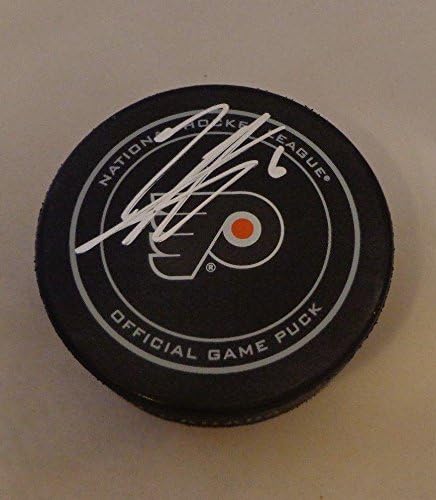 Travis Sanheim aláírt Philadelphia Flyers Hivatalos Játék Korong aláírt - Dedikált NHL Korong