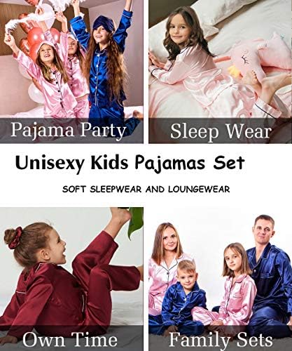 SWOMOG Gyerek Lányok, Fiúk Selyem Szatén Pizsama Set Gombot Lefelé a Pizsama Két Darabból Társalgó Készletek Hosszú Ujjú