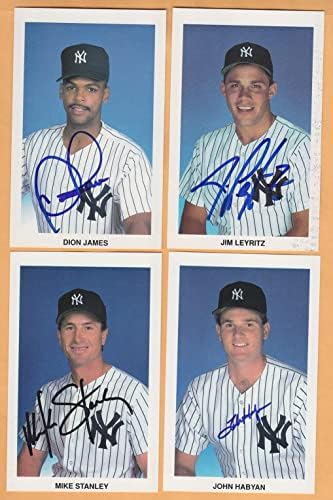 Sok 4 Aláírt Yankee Promo Képet Auto w B&E Hologram Leyritz, Stanley, James - Dedikált MLB Fotók