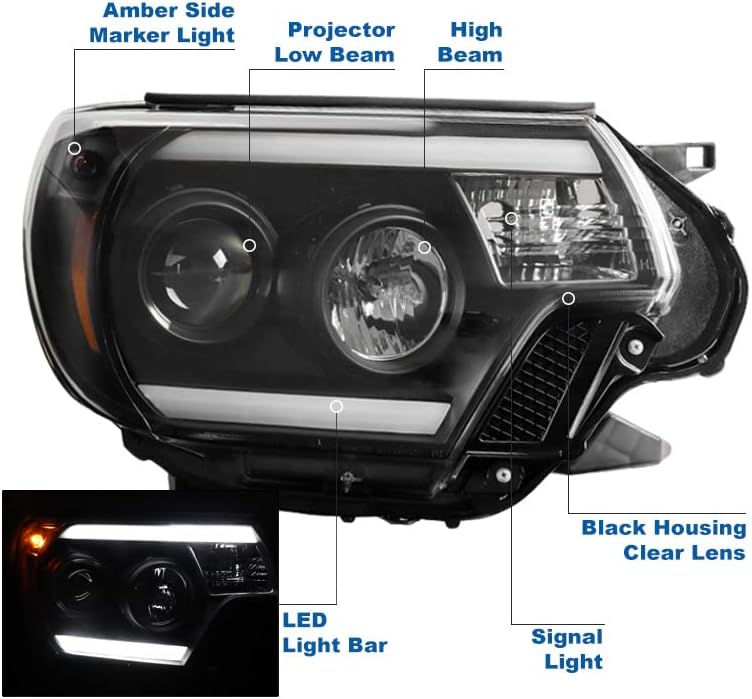 ZMAUTOPARTS LED Fekete Projektor Fényszórók, Fényszóró, 6 Kék LED Világítás DRL A 2012-2015 Toyota Pickup Tacoma