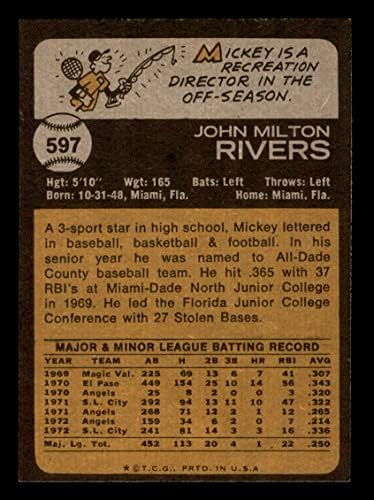 1973 Topps 597 Mickey Folyók Los Angeles Angels (Baseball Kártya) NM Angyalok