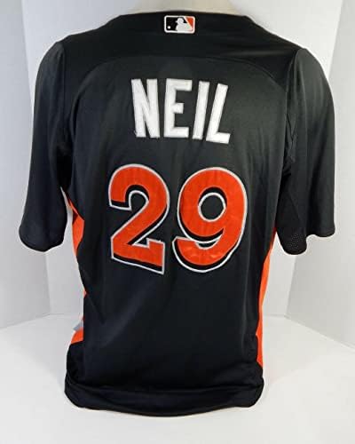 2012-13 Miami Marlins Blaine Neil 29 Játékban Használt Fekete Jersey ST BP 647 - Játék Használt MLB Mezek