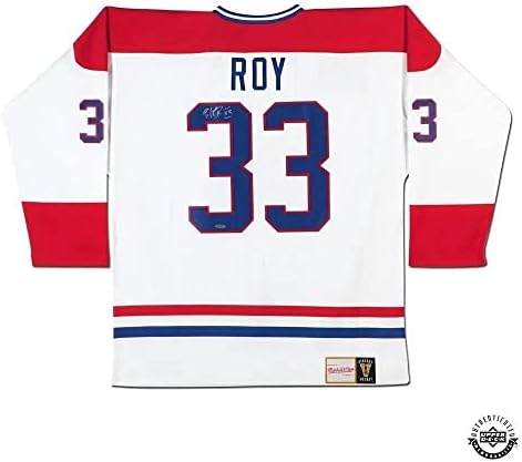 Patrick Roy Dedikált Fehér Mitchell & Ness Canadiens Jersey - Felső szint - Dedikált NHL-Mezek