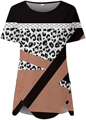2023 Nyári Felsők Női Szabálytalan Vágás Szegély póló Geometriai Colorblock Tunika Maximum Rövid Ujjú Sleeve Blúz