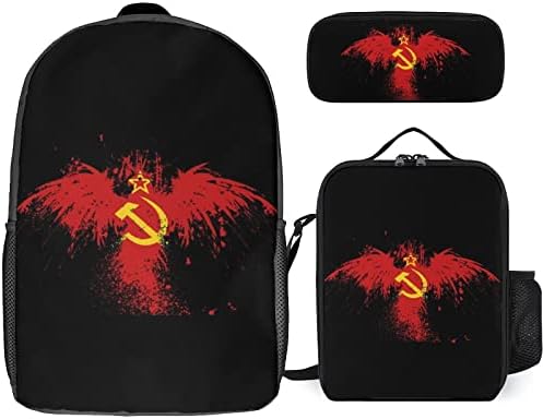 Oroszország Kalapács Zászlók Horog Szovjetunió Sarló 3PCS Laptop Hátizsák Szett Aranyos Tizenéves Bookbag az Ebéd Bag Ceruza