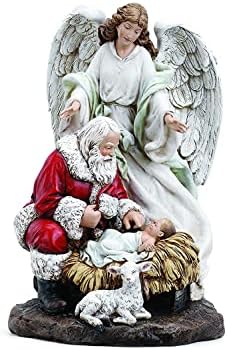Napco Mikulás, Angyal, a kis Jézus 9.5 Hüvelyk Gyanta Karácsonyi Asztali Figura