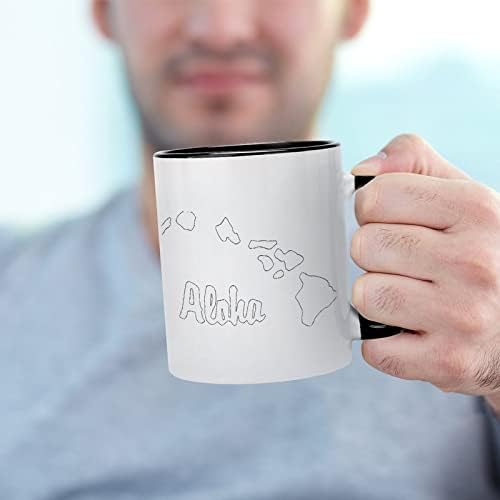 Hawaii-Aloha Térkép Kerámia Bögre, Kreatív Fekete Belső Csésze Tartós Kezelni Bögre Egyedi Ajándékok