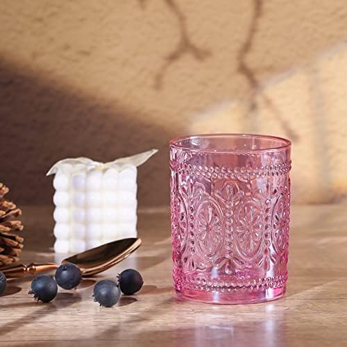 abrwyy Rózsaszín Üvegáru készlet 4, Vintage ivópohár, 10oz Rózsaszín, nagy teherbírású, Üveg Poharak, Régi Vágású, Üveg,