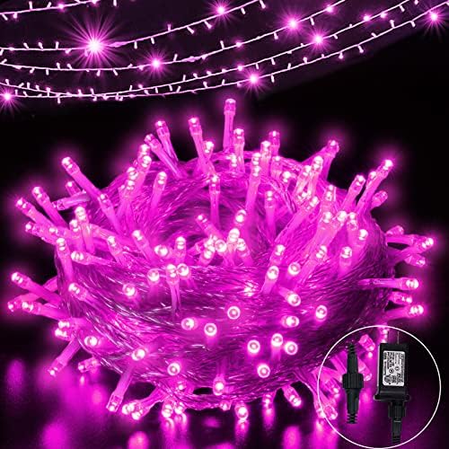 66Ft Rózsaszín Karácsonyi Fények, 200 LED String Fények Kívül karácsonyfa Fényei Beltéri Kültéri 8 Módok Ünnep tündérfény