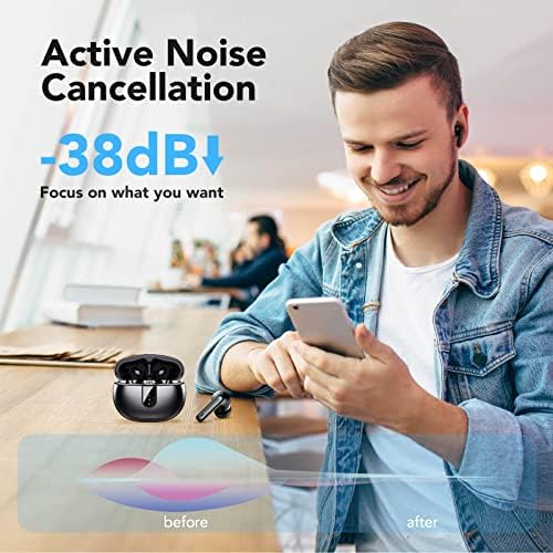 TECH-Udvar Vezeték nélküli Fülhallgató, ANC + ENC Alacsony Késleltetésű 5.3 Bluetooth Fejhallgató 25HPlaytime led Kijelző