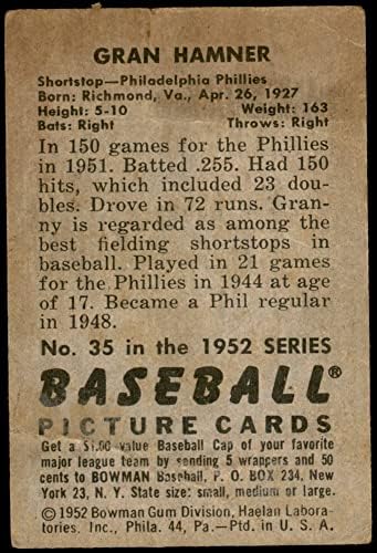 1952 Bowman 35 Nagyi Hamner Philadelphia Phillies (Baseball Kártya) FAIR Phillies