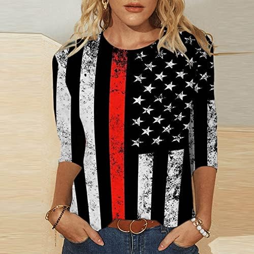 Tini Lány USA Zászló Grafikai Ing Legénység Nyak Maximum Tshirts 3/4-Es Ujjú Villásreggeli Őszi Nyári Ingek 2023 Ruhát AV