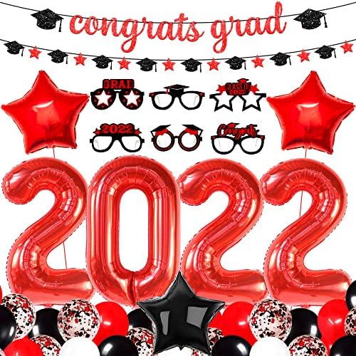 Piros, illetve Fekete Ballagás Dekoráció 2022 - Csomag 42 | Érettségi Szemüveg 2022, Vörös, Fekete 12 Db | Piros 2022 Lufi