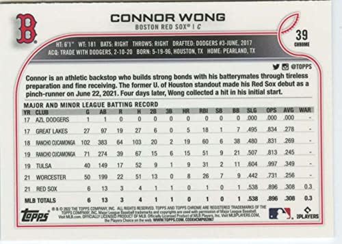 2022 Topps Chrome 39 Connor Wong, a Boston Red Sox MLB Baseball Kártya (RC - Újonc Kártya) NM-MT