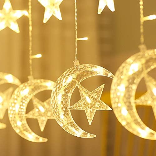 Ragyogj Csillag 138 LED Csillag, Hold Függöny String Fény, Ablak, Függöny, Lámpák 8 Villogó Mód Ramadan Dekoráció Karácsonyi