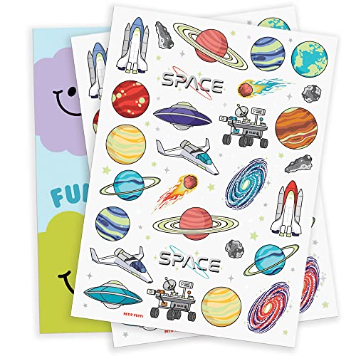 xo, Fetti Space + Bolygók Fénye a Sötét Ideiglenes Tetoválás Gyerekeknek - 50 db | Idegen Születésnapi Party Kellékek, Űrhajós