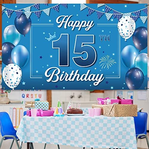 15 éves Születésnapja alkalmából Hátteret, Banner, Boldog 15 Szülinapi Dekoráció Fiúk, Kék 15 Éves Születésnapi Party Fotó