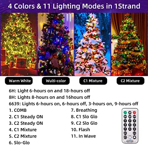 USOKYO karácsonyfa Fényei, 128FT 360 LED Karácsonyi Fények Szabadtéri Távoli, 11 Módok Meleg Fehér, illetve Több Szín Változó