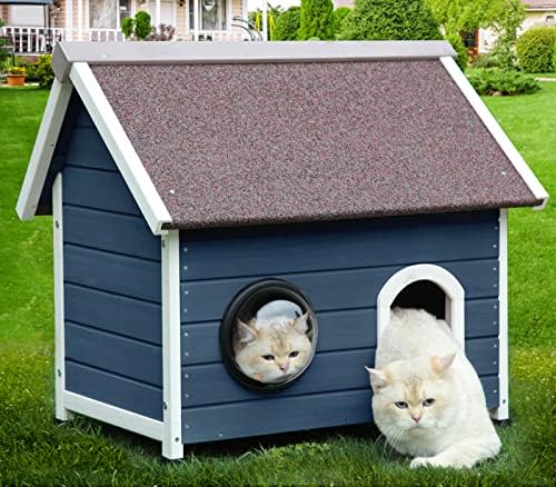 Kültéri Ház, vadmacska Ház Kültéri Időjárásálló a Menekülés Ajtót, de Tiszta Windows 2 Macskák (Kék)