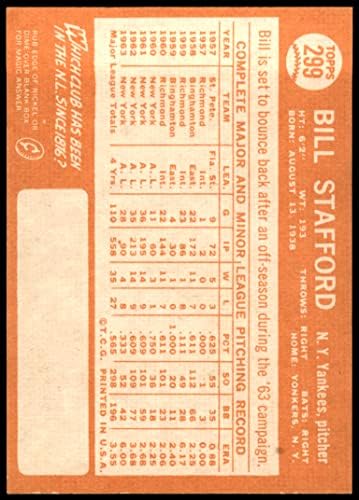 1964 Topps 299 Bill Stafford New York Yankees (Baseball Kártya) VG/EX+ Yankees