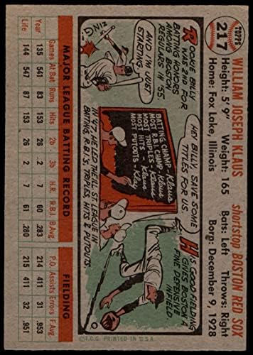 1956 Topps 217 Billy Klaus Boston Red Sox (Baseball Kártya) VG/EX Red Sox