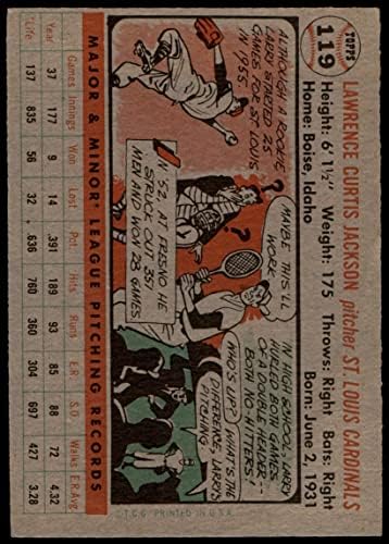 1956 Topps 119 GRY Larry Jackson St. Louis Cardinals (Baseball Kártya) (Szürke Vissza) EX Bíborosok