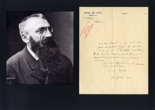 FRANCIA SZOBRÁSZ, Auguste Rodin autogramot, kézzel írott levelet aláírta & szerelt