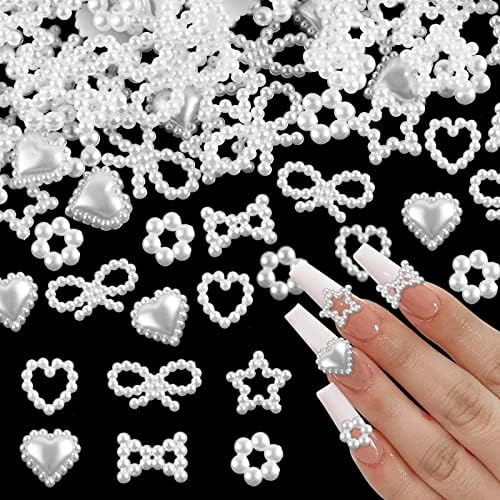 600 Db Fehér Gyöngy 3D Nail Varázsa Multi Formák Szív Bowknot Csillag Köröm Varázsa Vegyes Akril Gyöngy Üreges Gyöngyök Köröm