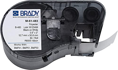 Brady - 143304 M-61-483 Poliészter B-483, Fekete-Fehér feliratozógép Patron, 2 Szélesség x 1/2 Magasságát, A BMP51/BMP53