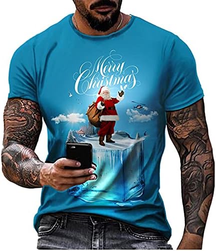 XXBR Karácsonyi T-shirt Mens, Katona Rövid Ujjú 3D Xmas Mikulás Nyomtatás Sleeve Tee Maximum Edzés Alkalmi Ing