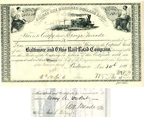 Baltimore-Ohio Vasúti-Közúti Co. által aláírt Geo Meade - Raktáron Bizonyítvány
