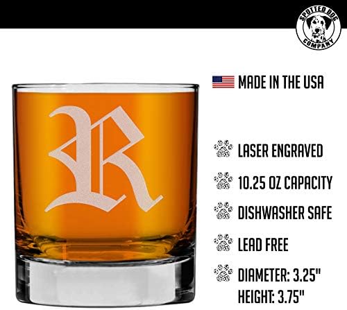 Foltos Kutya Cég Vésett Monogram 10.25 oz Sziklák Régi Whiskys Üveg Whiskey Whisky Bourbon (R Betű)