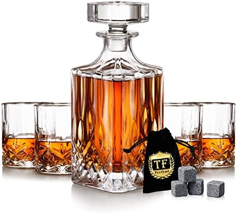 Whiskey Szemüveg Készlet 4, 10 OZ Bourbon Üveg, Régi Vágású, Üveg, 8 Whiskey Kövek & Ajándék Doboz, Faragott Oroszlán/Farkas/Elefánt/Sas